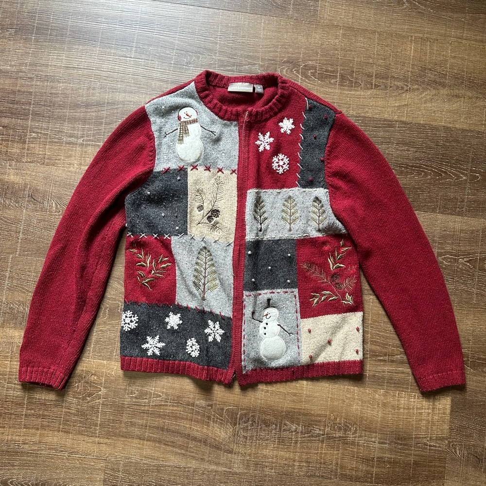 Croft & Barrow Red and Gray Cardigan Sweater